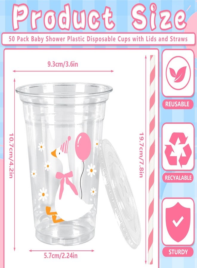 JarThenaAMCS مجموعة جارثينا إيه إم سي إس، ٥٠ قطعة من أكواب بلاستيكية للاستخدام مرة واحدة بتصميم أوزة مرحة، مع أغطية وماصات، سعة ١٢ أونصة، باللونين الوردي والأزرق، مناسبة للمشروبات الباردة، مثالية للفتيات والفتيان، ولحفلات الكشف عن جنس المولود وحفلات استقبال المولود. - Image 2